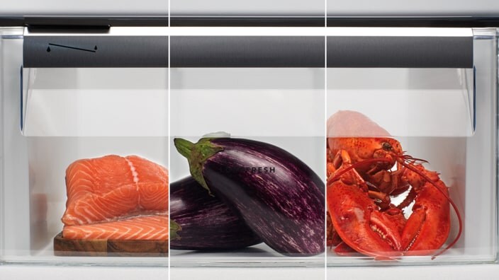 Verduras y pescado en el frigorífico