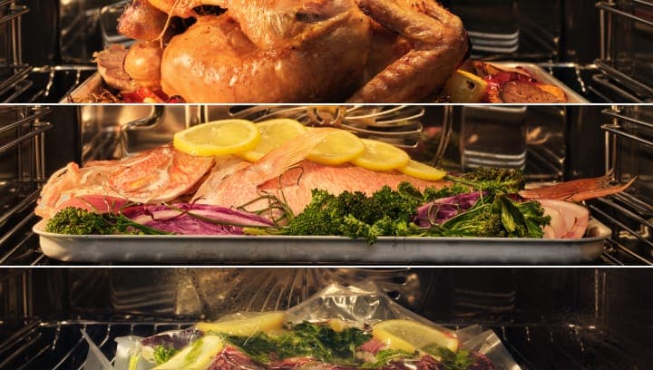 Alimentos cocinándose en el horno.