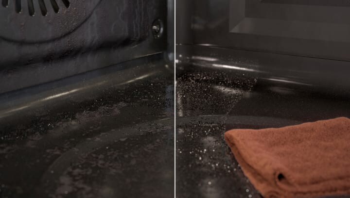 Un horno sucio limpiándose con la limpieza pirolítica.